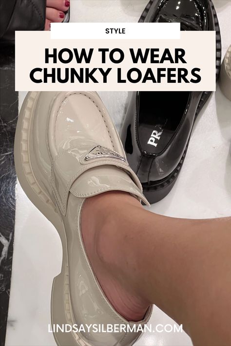 Styling Tan Loafers Women, Chunky Loafers Outfit Beige, Outfits To Wear With Chunky Loafers, How To Style Cream Loafers, Spring Chunky Loafers Outfit, White Heeled Loafers Outfit, Chunky Loafers Casual Outfit, Fall Outfits With Chunky Loafers, Loafers And Dress Pants