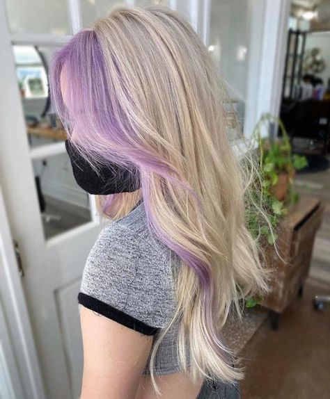 Hair Dye With Blonde, Fantastic Hair Color, Colors To Dye Your Hair Blonde, Blonde Hair With Color Ideas Dyes, Funky Hair Colors For Blondes, Colorful Hair With Blonde, Blonde Fun Hair Color, Blonde And Fantasy Color Hair, Blonde Hair With Different Colors