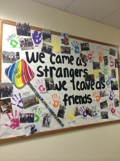 Look Who Is In Our Class Bulletin Board, We Came As Strangers We Leave As Friends, Orientation Week Activities, Signature Board Ideas, New Year Board Decorations For School, Orientation Board Ideas, Picture Bulletin Board Ideas, Photo Bulletin Board Ideas, Senior Bulletin Board Ideas