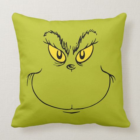 How the Grinch Stole Christmas Face Throw Pillow Size: Throw Pillow 20" x 20". Gender: unisex. Age Group: adult. Grinch Themed Room Decor, Grinch Pillow Covers Diy, Grinch Pillows, The Grinch Bedroom Decor, Grinch Throw Pillows, Grinch Pillow, How Grinch Stole Christmas, Oregon Christmas, Grinch Ideas