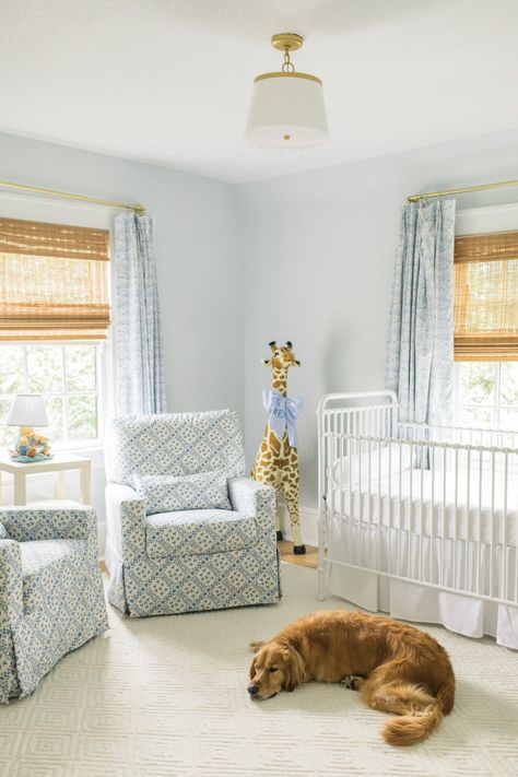 A Blue + White Nursery - marycatherineechols.com Preppy Gender Neutral Nursery, Chelsea Mcshane Art Nursery, Southern Living Nursery, Light Blue Nursery Girl, French Blue Nursery, Southern Baby Boy Nursery, Blue Nursery Paint Colors, Baby Boy Dog Nursery, Blue Boy Nursery Ideas