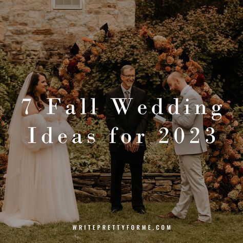 October Wedding Photo Ideas, October Wedding Decorations Wedding Table Decor, Wedding Dresses September, Fall 2023 Wedding Color Trends, Fall Wedding Trends 2023, Fall Wedding Signs For Reception, Outdoor Fall Wedding Ideas November, Fall Wedding Theme Ideas Decor, Outdoor Fall Wedding Ideas October Decor