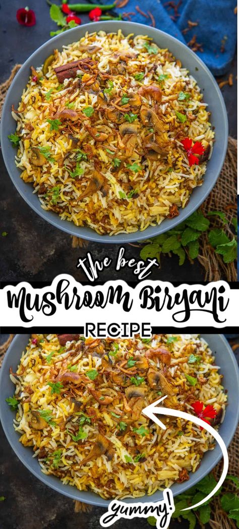 This restaurant style Mushroom Biryani is a dum style veg version of Biryani. Make it at home using my recipe. Spicy Biryani, Mushroom Rice Recipes, Mushroom Biryani, Vegetable Biryani Recipe, Andhra Recipes, Indian Rice Recipes, Indian Appetizers, Lemon Pasta, Biryani Recipe