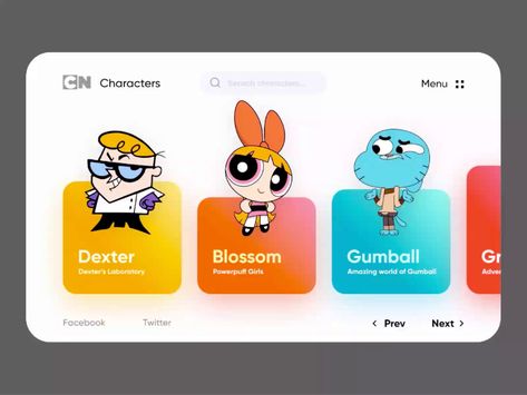 Cartoon Network Characters Web UI Kids App Design, Cartoon Website, Character Web, Cartoon Network Characters, Card Ui, Kids Web, Game Ui Design, Web Ui Design, Web Inspiration