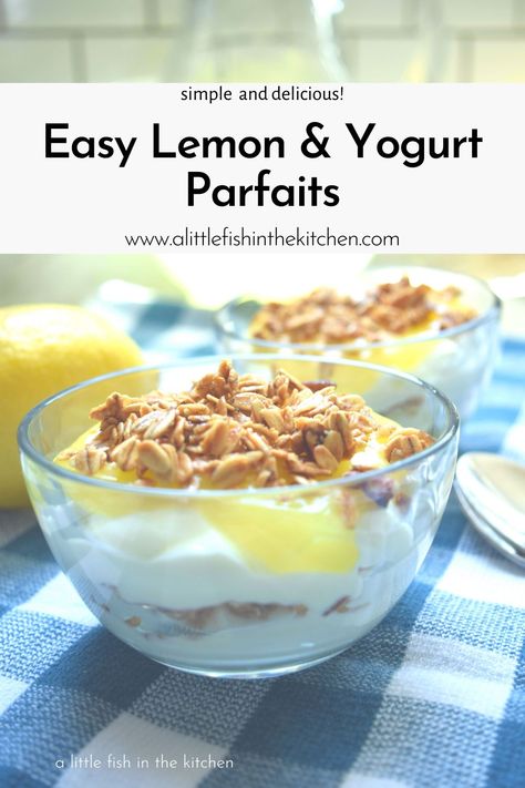 These Layered Lemon Lemon and Yogurt Parfait are so simple to make and they are pretty easy on the eyes too. This is sure to become your family's favorite no-bake dessert any time of the year! This recipe makes one parfait so double or triple the ingredients, as needed to make more . Lemon Parfait Desserts, Yogurt Parfait Cups, Yogurt Parfait Recipe, Yogurt Parfaits, Parfait Cups, Parfait Desserts, Parfait Recipes, Lemon Yogurt, Yogurt Parfait