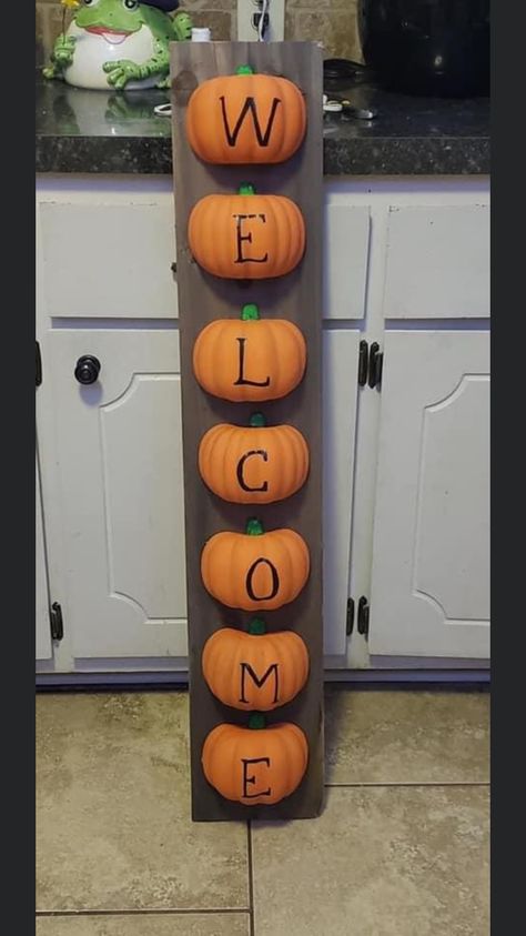 Cheap Diy Halloween Decorations, September Crafts, Dollar Tree Pumpkins, Foam Pumpkins, Pumpkin Sign, Halloween Party Diy, Halloween Crafts Decorations, Fall Outdoor Decor, Halloween Diy Crafts