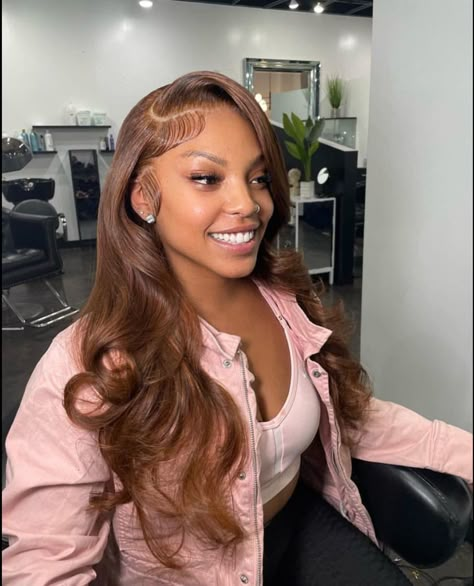 Light Brown Lace Front Wigs Black Women, Ginger Brown, Frontal Wig Hairstyles, Sew In Hairstyles, Side Part Hairstyles, Birthday Hairstyles, Wig Styling, Glueless Wigs, Frontal Hairstyles