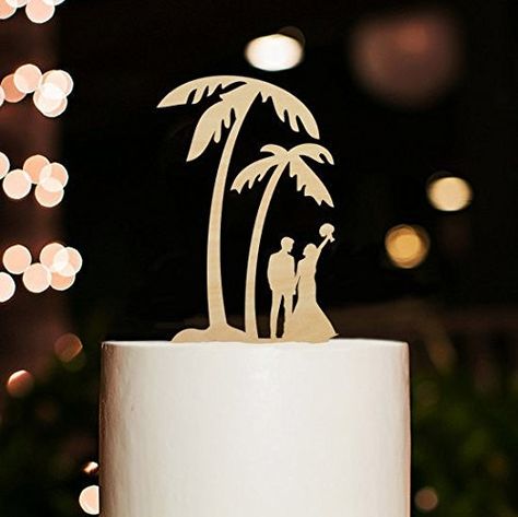 Palm Tree Cakes, Tree Wedding Cake, Honeymoon Hawaii, Beach Cake Topper, Wedding Cake Tree, Beach Wedding Cake Toppers, Palm Tree Island, Bride And Groom Cake Toppers, Beach Wedding Reception