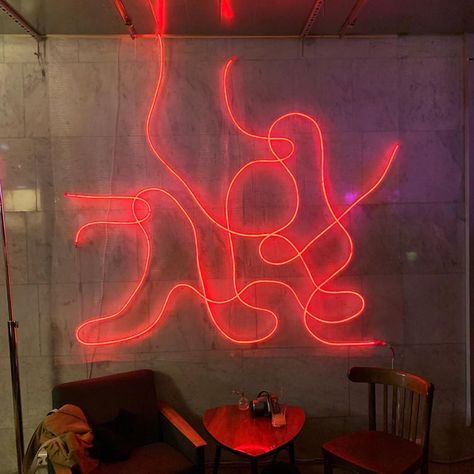 Large Neon Wall Art, Abstract Neon Light, Neon Strip Lights Design, Art With Neon Lights, Neon Living Room Decor, Studio Background Ideas, Dance Studio Design, Black Hallway, Castle Decor