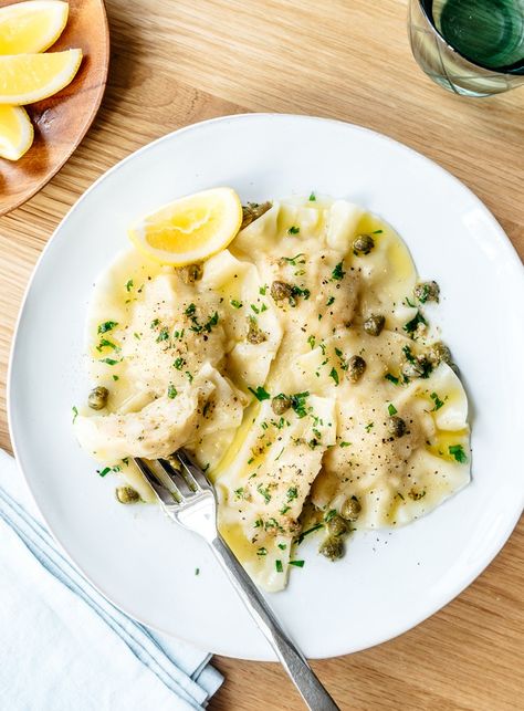 Prawn Ravioli with Lemon and Caper Sauce Prawn Ravioli, Ravioli Filling, Caper Sauce, Brown Butter Sauce, Filled Pasta, Ravioli Recipe, Weekday Meals, Wonton Wrappers, Favourite Food