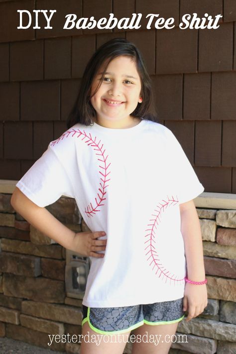 How to make a DIY Baseball Tee Shirt, a fun craft for kids Diy Baseball Shirt, Baseball Project, Marker Ideas, Baseball Tee Shirts, Diy Tees, Decor Signs, Baseball Women, Fun Craft, Women Diy