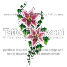 2 stargazer lilies will be the centerpiece of my tattoo! I have others picked out too but this is the main one so far! Lilies Tattoo Design, Ivy Tattoo Design, Stargazer Tattoo, Ivy Tattoos, Lilies Tattoo, Stargazer Lily Tattoo, Flower Tats, Tropical Lily, Bloom Tattoo