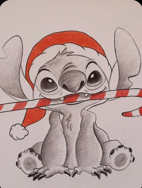 Disney Pencil Drawings, Easy Christmas Drawings, Xmas Drawing, Drawing Disney, Christmas Sketch, Easy Disney Drawings, Disney Drawings Sketches, Lilo And Stitch Drawings, Cute Disney Drawings