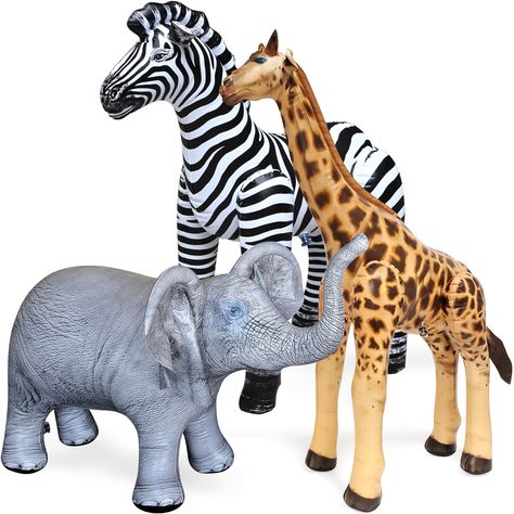 PRICES MAY VARY. 3 ANIMALS Giraffe 36"Tall, Zebra 32"Tall, Elephant 36"Long; Realistic Toy Figures ROBUST CONSTRUCTION Meet or Exceed CPSIA and ASTM Standards; for anyone 3 year+ VERSATILE USE Safari-themed party decoration; interactive classroom; photo prop SIMPLE SETUP & STORAGE Easy to inflate and just as easy to deflate for storage JET CREATIONS Igniting Imagination for 50+ years; Designed in Virginia Inflatable Safari Animals, Jungle Theme Birthday Party Backdrop, Two Wild Birthday Party Boy, Adult Safari Party, Party Animal Birthday Theme, Inflatable Animals, Jungle Birthday Party Decorations, Jungle 1st Birthday, Africa Jungle