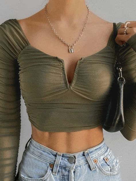 2023 Buy Ruched Mesh Long Sleeve Crop Top under US$19 in Tops&Tees Online Store. Free Shipping with US$69+. Check reviews and buy it today. Style: Casual/Street/Y2K/Sweet/Sexy/Vintage Fabric Content: Polyester, Spandex Fit Type: Slim fit Neckline: V Neck #y2k #retro #aesthetic #vintage #vintagestyle #backtoschool #backtoschooloutfits #firstdayofschooloutfit #spring #summer #summerstyle #streetstyle #outfits #ootd #trendyoutfits #fashionista #casualoutfits #crop #cropped #longsleeve Street Y2k, Cropped Tops, 90s Grunge, Mesh Long Sleeve, Long Sleeve Crop, Long Sleeve Mini Dress, Green Fashion, Long Sleeve Crop Top, Women's Fashion Dresses