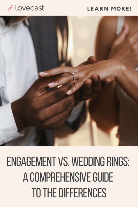 Do you know the difference between wedding and engagement rings? From different cuts to unique or simple designs, there are so many choices! We’ll provide guidance on when to start shopping for rings and how to choose one in the first place. Difference Between Wedding Ring And Engagement Ring, Difference Between Engagement Rings And Wedding Rings, How To Wear Wedding Rings Set, Engagement Vs Wedding Ring, Simple Unique Engagement Rings, Engagement Rings On Finger, Wedding And Engagement Rings, Proposals Ideas, Best Engagement Rings