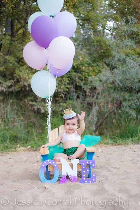 Mermaid first birthday photo shoot Shellabration Party Ideas, Oneder The Sea Photoshoot, First Mermaid Birthday Party, One Year Mermaid Birthday, Ariel First Birthday Party, One Year Old Mermaid Birthday Party, 1 Year Mermaid Birthday, One Der The Sea First Birthday Girl, Mermaid Birthday Photoshoot