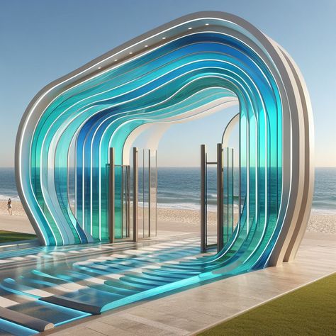 Event Entrance Gate Design, Beach Gate Design, Exhibition Gate Design, Beach Installation, Exhibition Entrance, Event Entrance Design, Event Entrance Arch, Architecture Advertising, Event Entrance