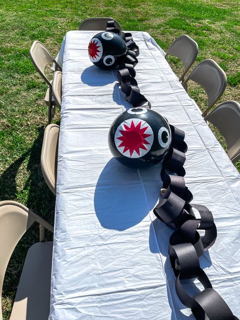 Mario Kart Birthday Party Centerpieces, Easy Mario Party Decorations, Mario Brothers Theme Party, Mario Party Party Ideas, Mario Party Games In Real Life, Mario Party Birthday Games, Nintendo Party Games, Mario Golf Cart Decorations, Super Mario Bros Table Decor