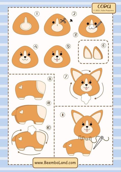 Felt Corgi, Corgi Pattern, Dog Felt, Diy Wool Felt, Felt Toys Diy, Dog Template, Homemade Advent Calendars, Felt Ornaments Patterns, Felt Crafts Patterns