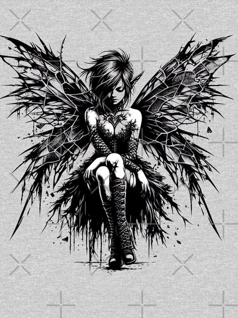 Aesthetic Goth Pictures, Woodland Fairy Tattoo, Evil Fairy Tattoo, Dark Fairy Tattoo Designs, Goth Fairy Tattoo, Dark Fairy Tattoo, Female Elf Warrior, Dark Gothic Tattoo, Fae People