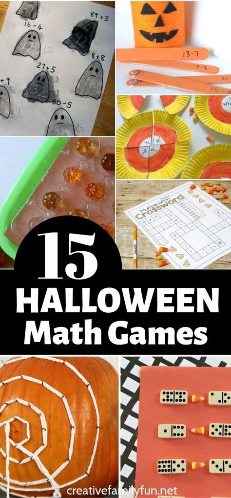 Fun Halloween Math Games - Creative Family Fun Fun Halloween Activities For Kids, Fun Halloween Math, Fall Homeschool, Homeschool Units, Halloween Math Games, Family Math Night, Fractions Multiplication, Fall Addition, Monster Activities