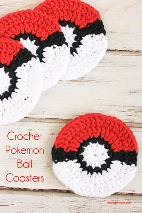 Crochet pokemon ball coasters Crochet Pokemon Ball, Crocheted Pokemon, Pokeball Crochet Pattern, Pokemon Crochet Pattern, Quick Crochet Projects, Crochet Pokemon, Pokemon Pattern, Pokemon Ball, Coaster Pattern