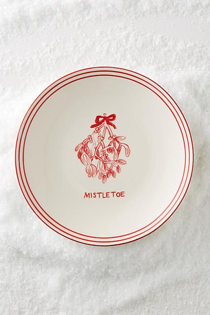 Mistletoe Drawing, Anthropologie Christmas Decor, Anthropologie Plates, Holiday Pottery, Porcelain Pens, Christmas Platter, Holiday Plates, Christmas Dinnerware, Holiday Icon