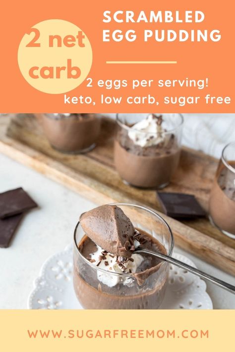 Scrambled Egg Chocolate Pudding (Sugar Free, Keto, Low Carb) Keto Egg Pudding Recipe, Chocolate Egg Pudding, Egg Pudding Recipe, Keto Chocolate Pudding, Egg Pudding, Protein Sparing Modified Fast, Healthy Chocolate Pudding, Keto Pudding, Maria Emmerich