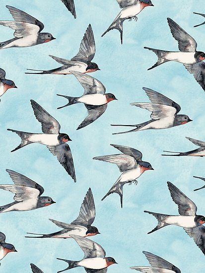 Sky Watercolor, Sky Lamp, Barn Swallow, San Francesco, Swallows, Custom Printed Fabric, Belgian Linen, Minky Fabric, Printed Fabric