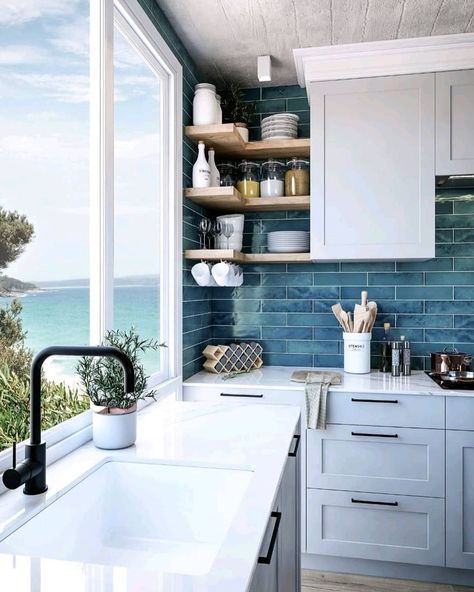 Featured new product - Drop Marine Blue 75 x 300mm metro wall tile. . This tile is ideal for kitchen splashbacks or feature -  walls. . Also available in emerald green and pink. . #metrotiles #decobellatiles #kitchencolourideas  www.decobella.co.za Bathroom Feature Wall, Tuscan Decorating Kitchen, Turquoise Kitchen Decor, Blue Subway Tile, Metro Subway, Kitchen Splashbacks, Beach Kitchens, Blue Tile, Kitchen Splashback