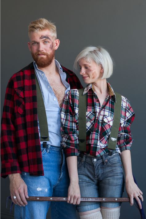 Dress up with your significant other this year! Here are 12 DIY Halloween Costumes for Couples - Tipsaholic.com #halloween #costumes #DIY Diy Halloween Costumes For Couples, Diy Couples Halloween Costumes, Last Minute Couples Costumes, Lumberjack Costume, Happy Playlist, Halloween Costume Couple, Easy Couples Costumes, Meme Costume, Halloween Costumes Diy Couples