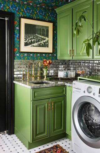 Laundry Room Green, Laundry Room Interior, Laundry Room/mud Room, Green Laundry, Room Green, Laundry Room Inspiration, Small But Mighty, Green With Envy, Laundry Mud Room