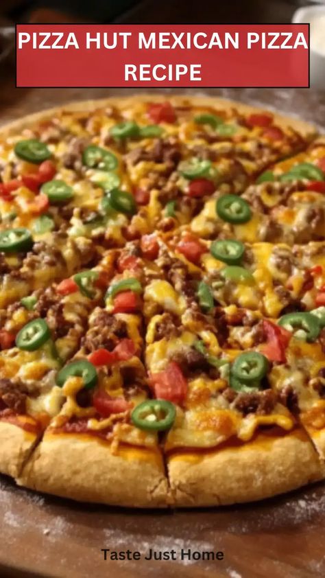 Pizza Hut Mexican Pizza Recipe – Taste Just Home Pizza Hut Taco Pizza Recipe, Pizza Hut Taco Pizza, Stromboli Italian, Pizza Hut Recipe, Taco Pizza Recipes, Mexican Pizza Recipe, Olive Pizza, Pizza Stromboli, Calzone Pizza