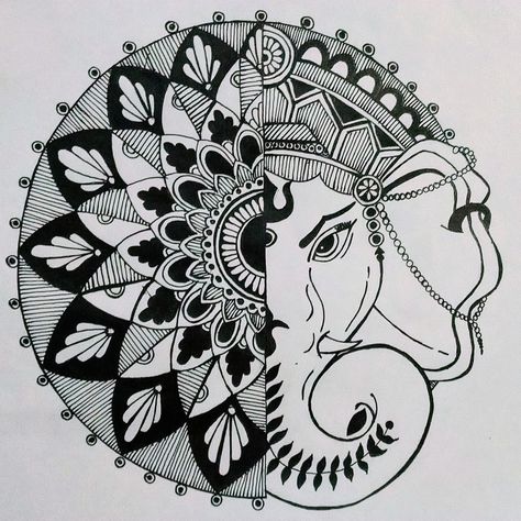 Mandala art of lord Ganesha Pen Art Ganesha, Mandala Art Of Ganesh, Easy Ganesha Drawing Mandala, Ganesh Mandala Art Easy, Ganesh Ji Mandala Art, Krishna Mandala Art Easy, Lord Ganesha Mandala Art, Ganesh Mandala Art, Onam Images