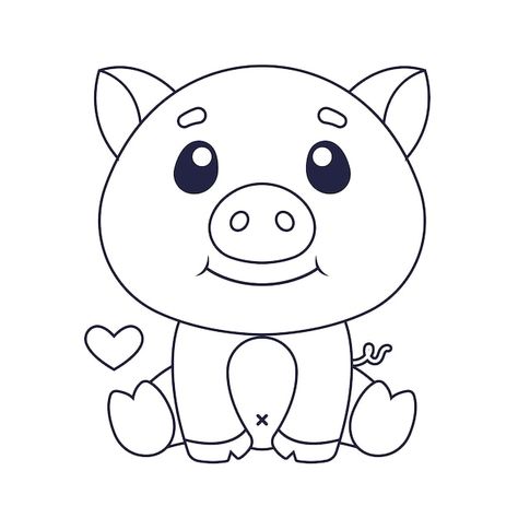 Pig Outline, Animal Outline, Pig Drawing, Pig Cartoon, Outline Art, Cute Pigs, Vector Hand, Creative People, Flat Design