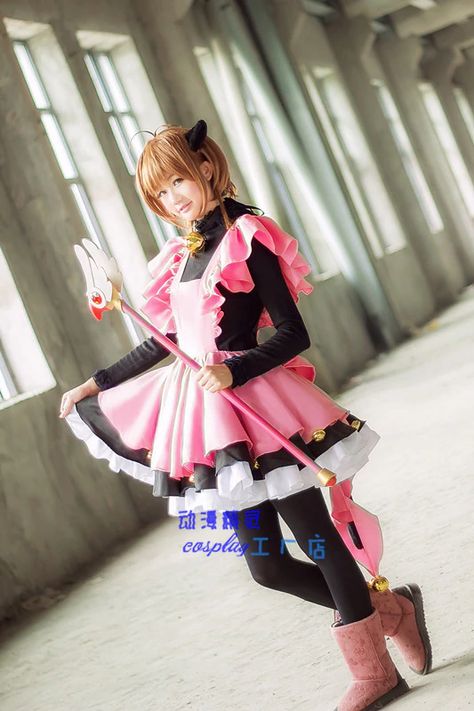 Cat Maid Dress, Maid Pose, Sakura Costume, Cosplay Sakura, Girls Reference, Black Cat Cosplay, Diy Cosplay, Magical Girl Aesthetic, Sakura Cosplay