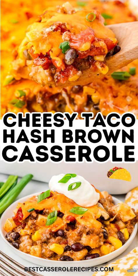 The Ultimate Taco Hash Brown Casserole Recipe Mexican Hashbrown Taco Casserole, Taco Casserole With Hashbrowns, Boxed Hashbrown Recipes, Taco Hash Brown Casserole, Hash Brown Taco Casserole, Mexican Hashbrown Casserole, Taco Hashbrown Casserole Oven, Mexican Hashbrowns, Taco Crockpot Hashbrown Casserole