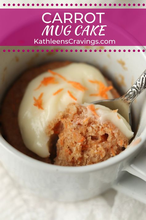 Carrot Mug Cake, Deserts With Cream Cheese, Mug Dessert Recipes, Cooking Substitutes, Carrot Cake Frosting, Single Serve Cake, Moist Carrot Cake, Nutella Mug Cake, Microwave Dessert