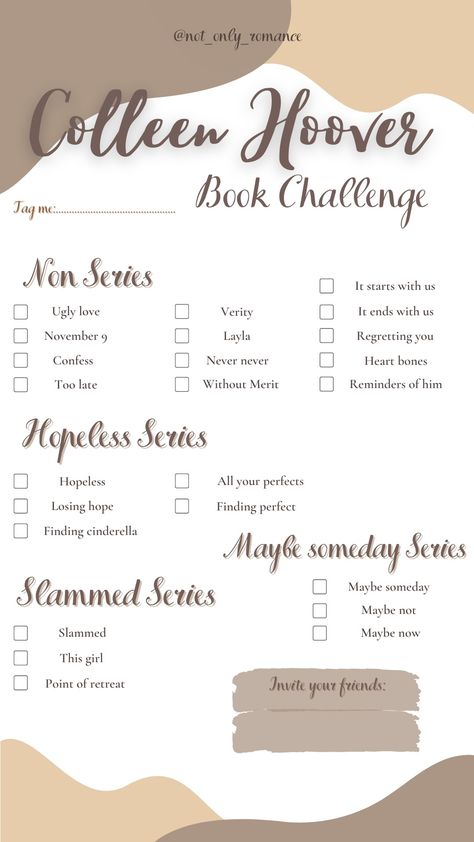 Novel Checklist, Colleen Hoover Books List, Collen Hover, Colleen Hoover Book, Hoover Books, Book Club Reads, Romance Books Worth Reading, Colleen Hoover Books, Book Bucket