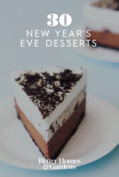 Make these New Year's Eve desserts for your next party. These easy dessert recipes will help you celebrate the new year. #dessert #newyearseve #newyearsdessert #bhg Traditional New Years Desserts, Nye Desserts Easy, New Year’s Party Desserts, New Years Eve Baking Ideas, New Year Day Dessert Ideas, New Years Desserts Fancy, New Years Desserts For Kids, Desserts For New Years Eve Party, New Years Cheesecake