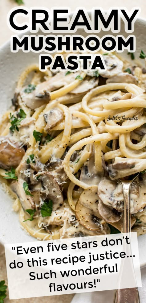 Chunky Chef, Mushroom Recipes Pasta, Creamy Mushroom Pasta, Creamy Pasta Recipes, Easy Pasta Dishes, Meatless Dinner, Savory Food, Parmesan Sauce, Pasta Dinners