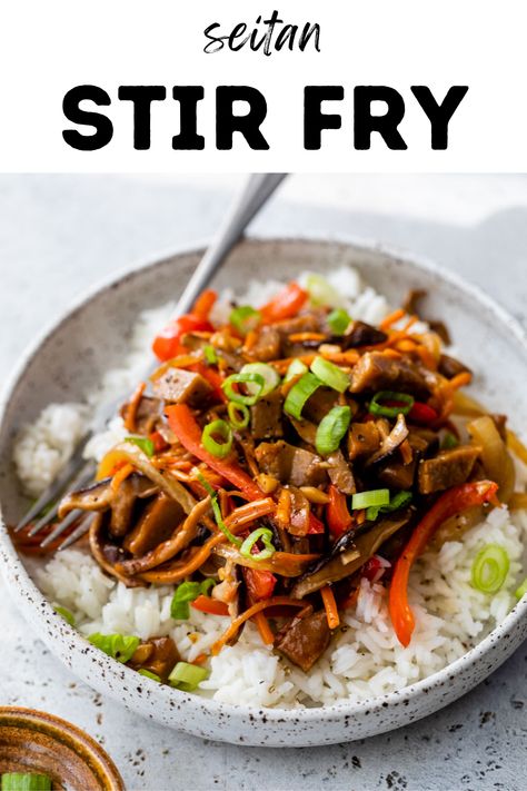 This quick and easy Seitan Stir Fry is packed with protein. Made with simple vegetables, homemade stir fry sauce, and pan-fried seitan, it’s a simple one-pan dinner that’s naturally vegan! Seitan Stir Fry, Recipes With Seitan, Homemade Stir Fry Sauce, Vegetarian Recipes For Beginners, Homemade Stir Fry, Healthy Vegan Dinner Recipes, Vegan Stir Fry, Healthy Vegan Dinner, Pan Fry