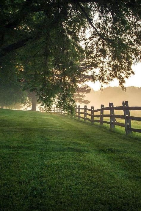 Cottages À La Campagne, Country Fences, Foggy Morning, Country Scenes, Green Gables, Alam Yang Indah, The Grass, Nature Aesthetic, Pretty Places