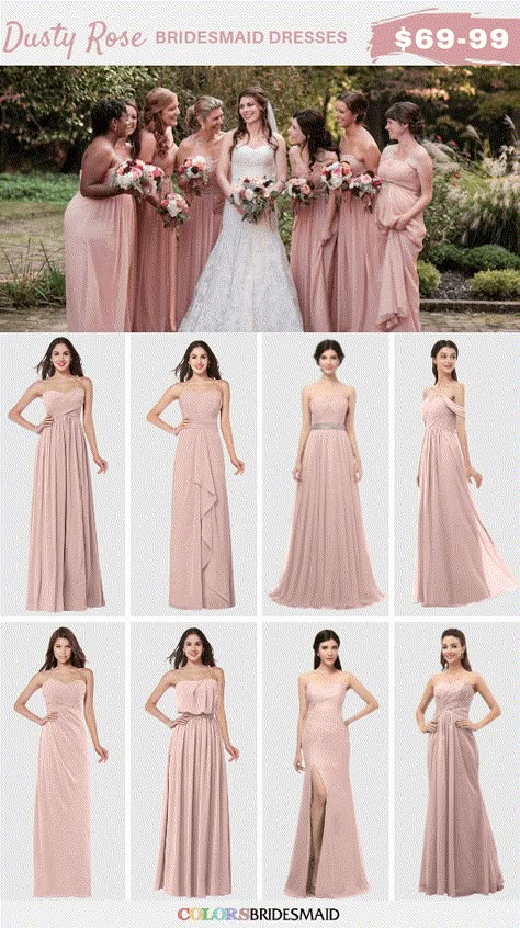 Dusty Rose pink bridesmaid dresses on sale $69-99, in 600+ custom-made styles and all sizes. It goes well with pink and burgundy bouquets with greenery. 150+colors, made to order, fast arrived, color sample available. #colsbm #bridesmaids #dustyrosewedding #weddingideas #dustyrosedress b1105 Bridesmaid Dresses Dusty Rose, Dresses Dusty Rose, Dusty Pink Bridesmaid, Rose Pink Bridesmaid Dresses, Dusty Pink Bridesmaid Dresses, Dusty Rose Bridesmaid, Wedding Entourage, White Bridal Gown, Bridesmaid Dresses Uk