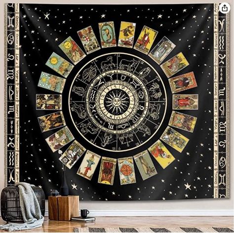 this is a beauitful zodiac astrology tapestry with so many differnt details.#affiliate#astrology#zodiac#tapestry Spiritual Tapestry, Tarot Card Tapestry, Zodiac Tapestry, Constellation Tapestry, Star Tarot Card, Aesthetic Tapestry, Tapestry Aesthetic, Sun And Moon Tarot, Light Grey Walls