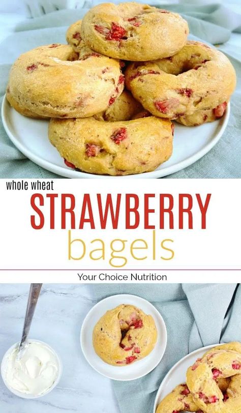 Strawberry Bagels Recipe, Bagels Ideas, Strawberry Bagels, Gluten Free Bagel Recipe, Healthy Bagel, Bagel Recipe Easy, Bagels Recipe, Gluten Free Bagels, Homemade Bagels