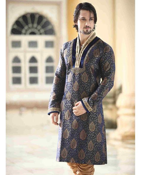 Peacock Kurtha Kurta Pyjama For Men, Brocade Kurta, Banarasi Brocade, Kurta Pyjama, Indian Man, The Peacock, Groom Wear, Peacock Blue, Mens Pajamas