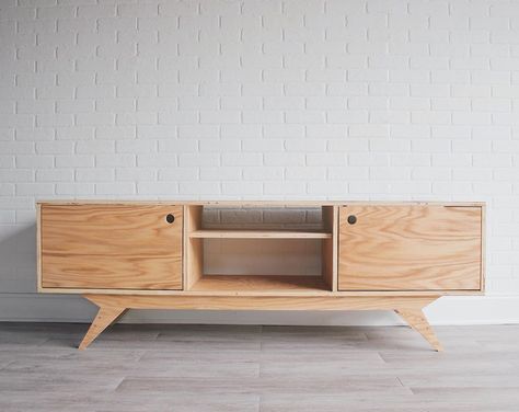 Media Console Modern, Media Console Diy, Mid Century Modern Media Console, Mid Century Media Console, Console Modern, Console Tv Stand, Modern Media Console, Plywood Projects, Plywood Design