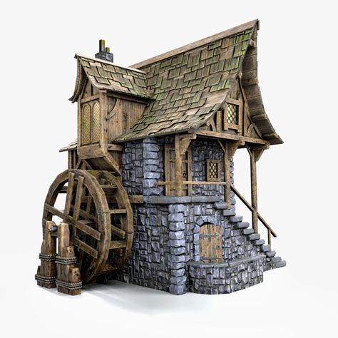 Watermill House Minecraft, Minecraft Watermill Design, Minecraft Medieval Watermill, Minecraft Watermill House, Minecraft Waterwheel House, Waterwheel Minecraft, Watermill Minecraft, Concept Art Medieval, Minecraft Watermill